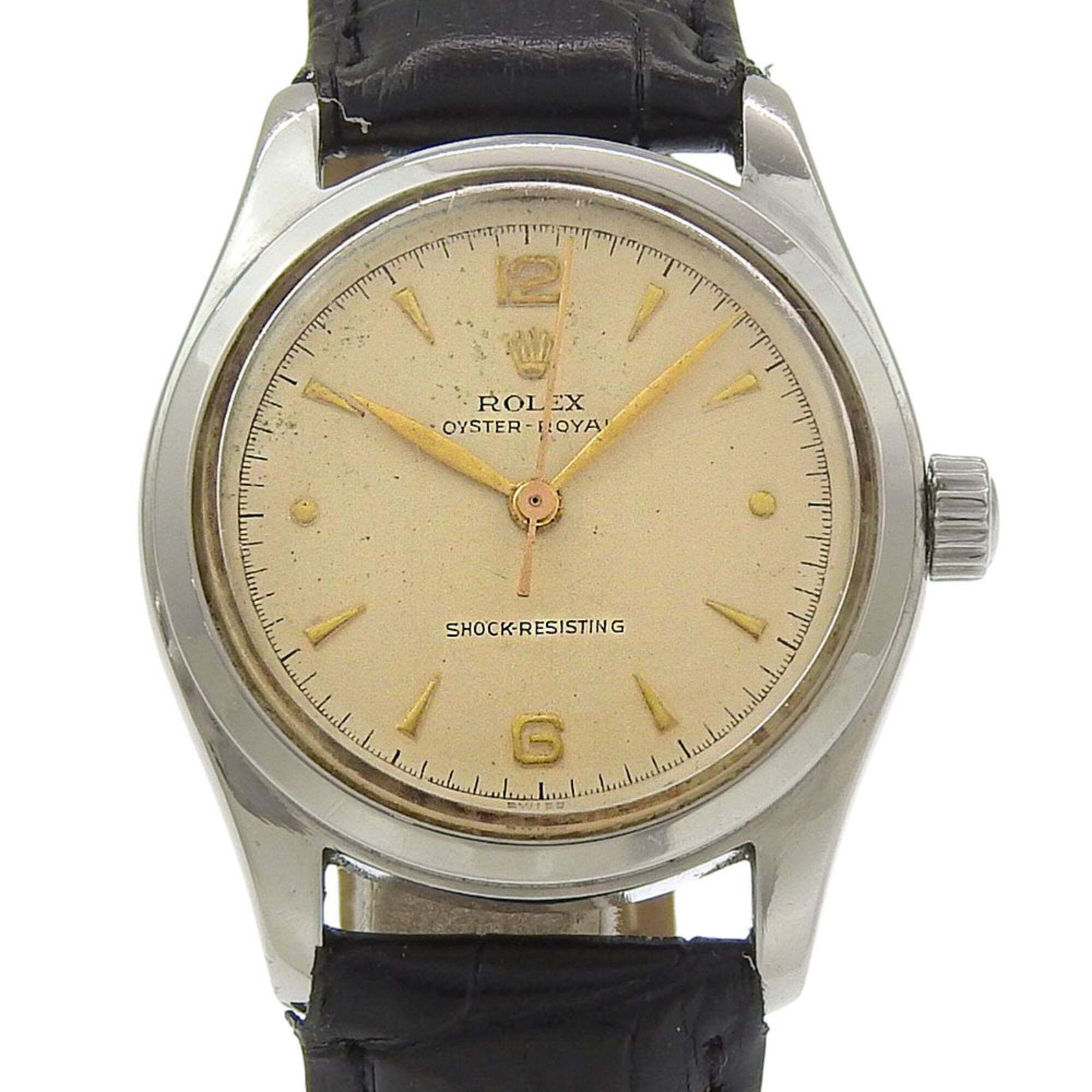 Rolex Oyster Royal Watch Antique 6144 Stainless Steel With Embossed Leather